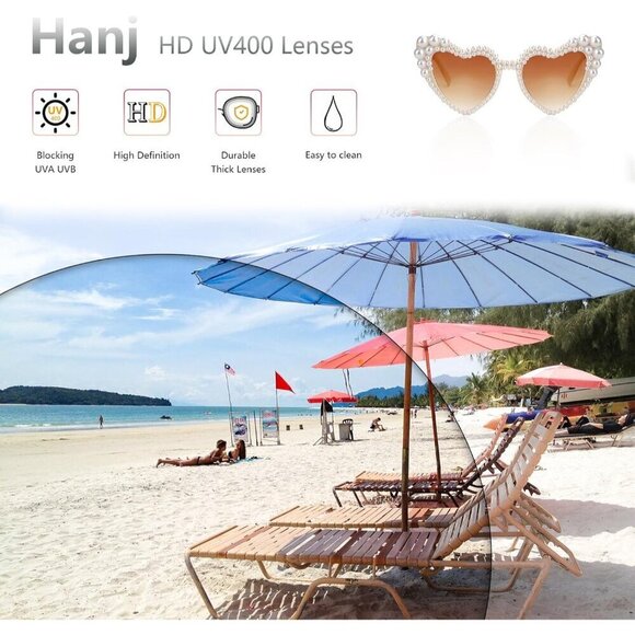 ?Women Brown Love Heart Pearl Sunglasses Rhinestone Bachelorette Sunglasses main image 7